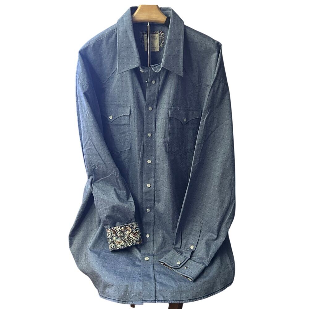Panhandle blue chambray western shirt pearl snaps inner cuff size xxl